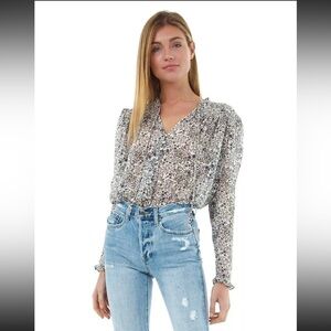 Free People Lela Flowy Breezy Boho Shirt Peasant Style Floral L